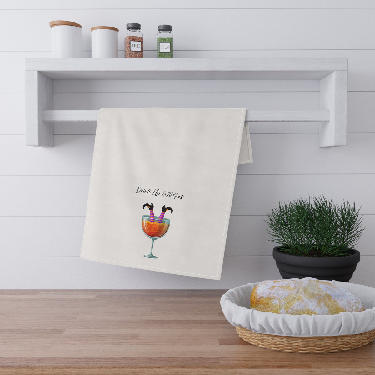 "Drink Up Witches" Fun Cocktail Tea Towels, Kitchen Decor, Halloween Gifts, Cotton Towels for Cooking, Housewarming Essentials - Quarter Circle AK Boutique