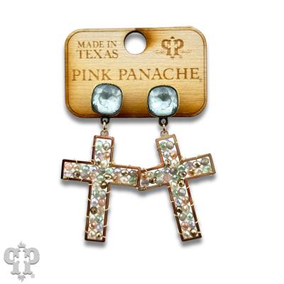 Faceted bead wrapped cross earring with crystals from Swarovski®