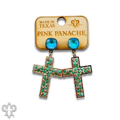 Faceted bead wrapped cross earring with crystals from Swarovski®