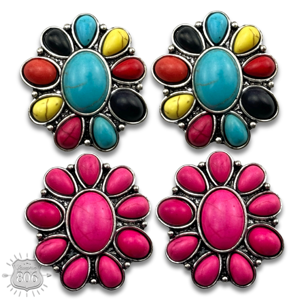Western stone flower post earring, last call