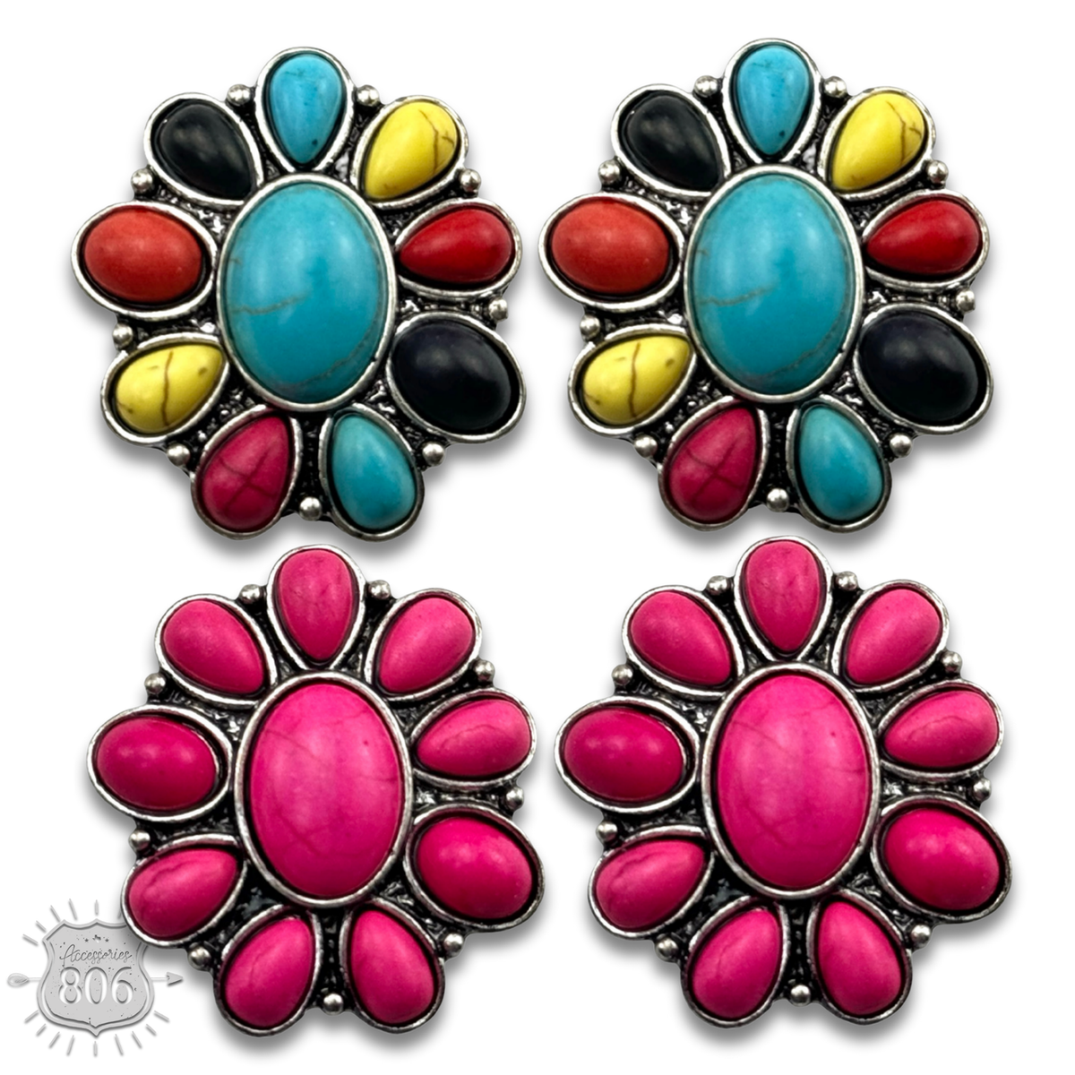 Western stone flower post earring, last call