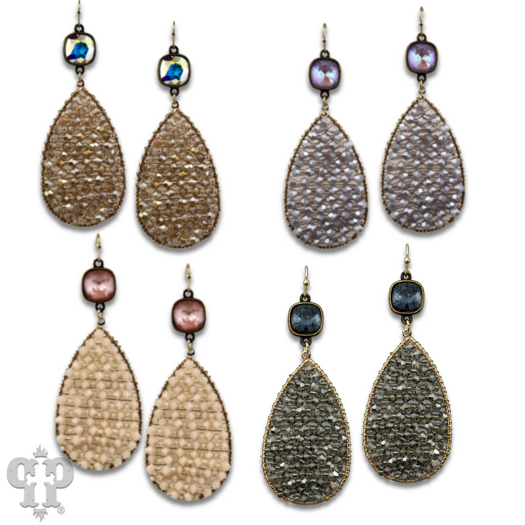 Woven bead teardrop earring with crystals from Swarovski®