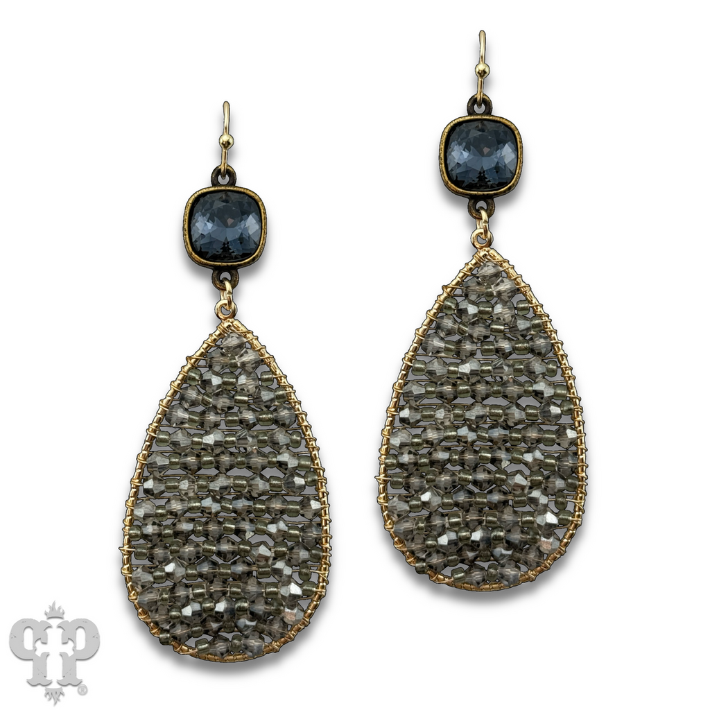 Woven bead teardrop earring with crystals from Swarovski®