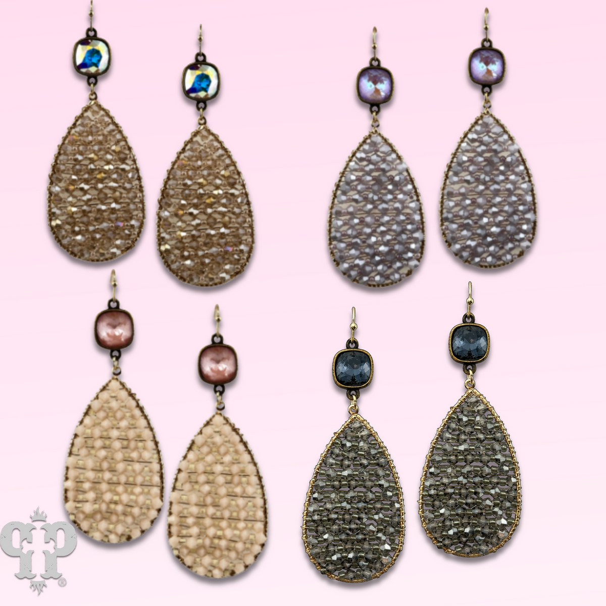 Woven bead teardrop earring with crystals from Swarovski®