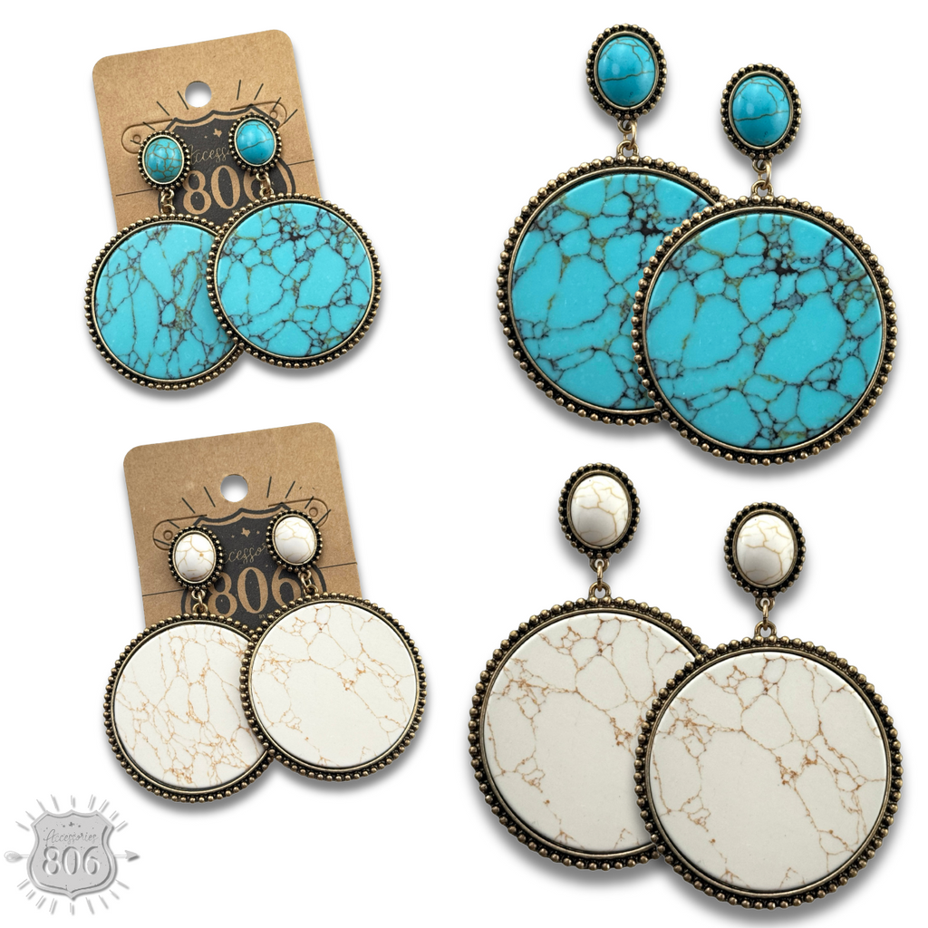 Round stone disc earring, last call