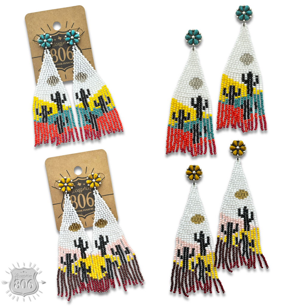 Beaded cactus scene earring, last call