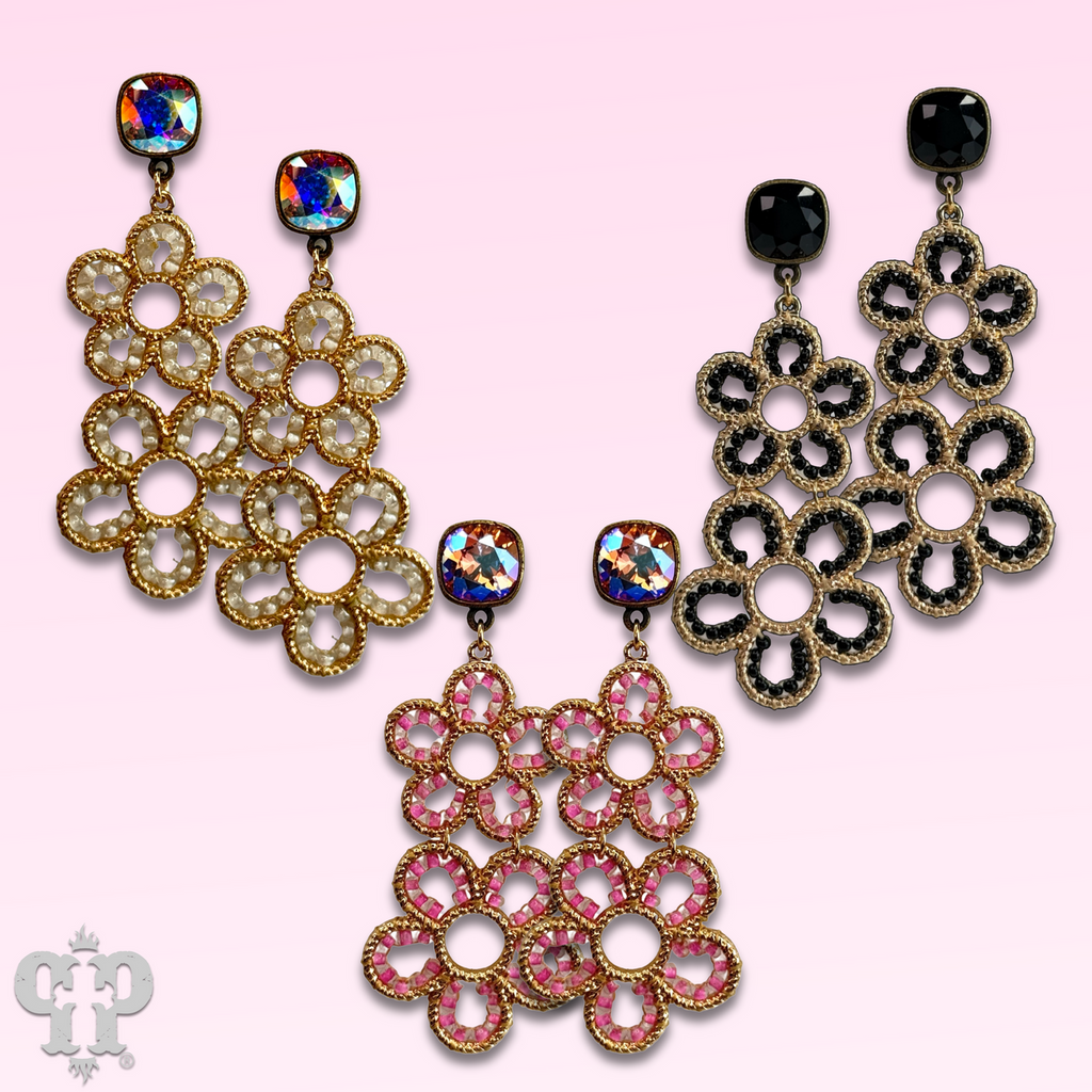 Double flower charm earring with crystals from Swarovski®