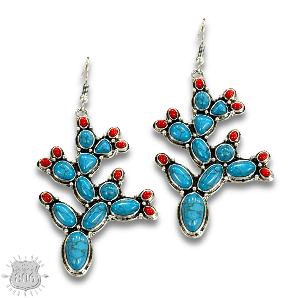Stone prickly pear cactus earring