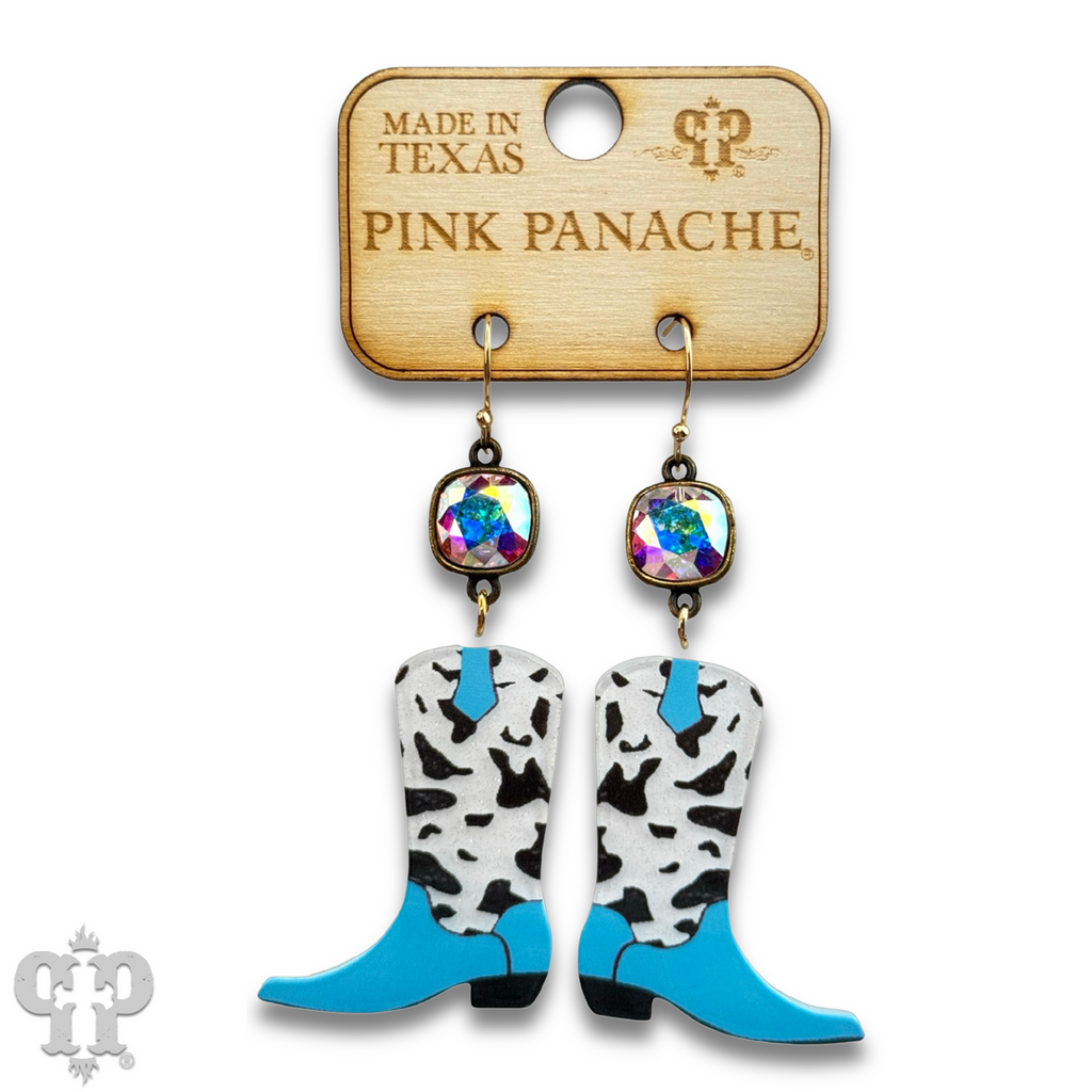 Cow print cowboy boot earring with crystals from Swarovski®