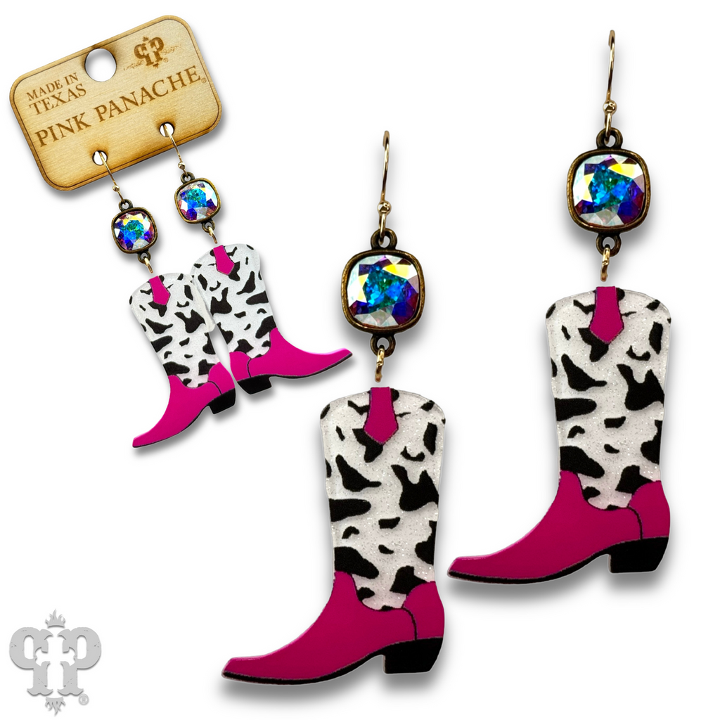 Cow print cowboy boot earring with crystals from Swarovski®