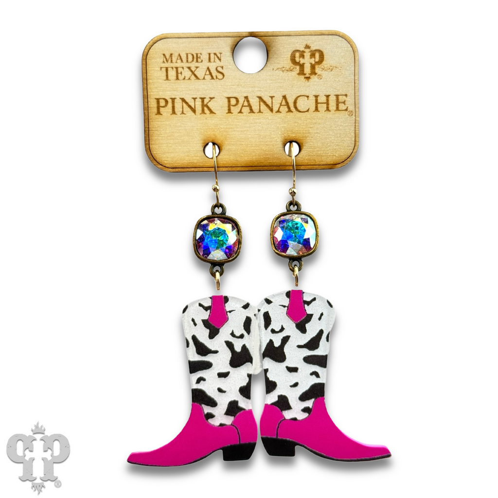 Cow print cowboy boot earring with crystals from Swarovski®