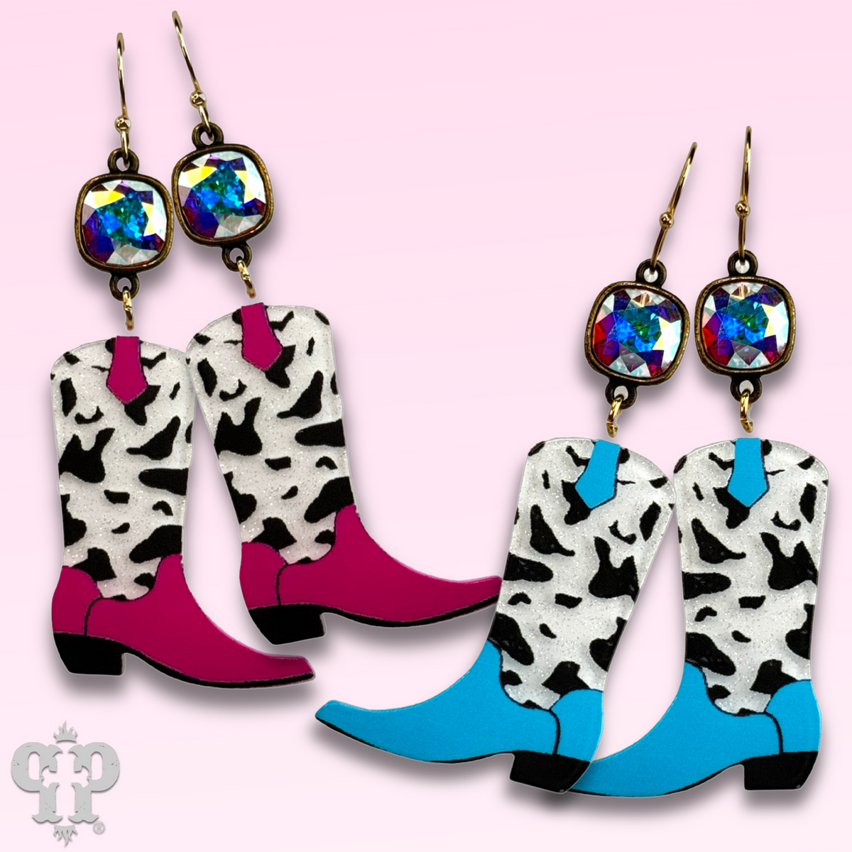Cow print cowboy boot earring with crystals from Swarovski®