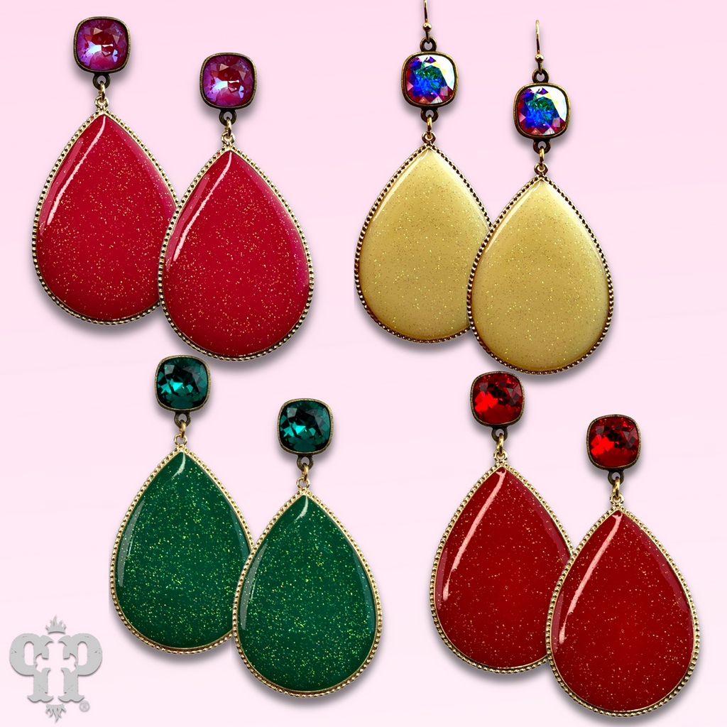 Enamel glitter teardrop earring with crystals from Swarovski®- LC