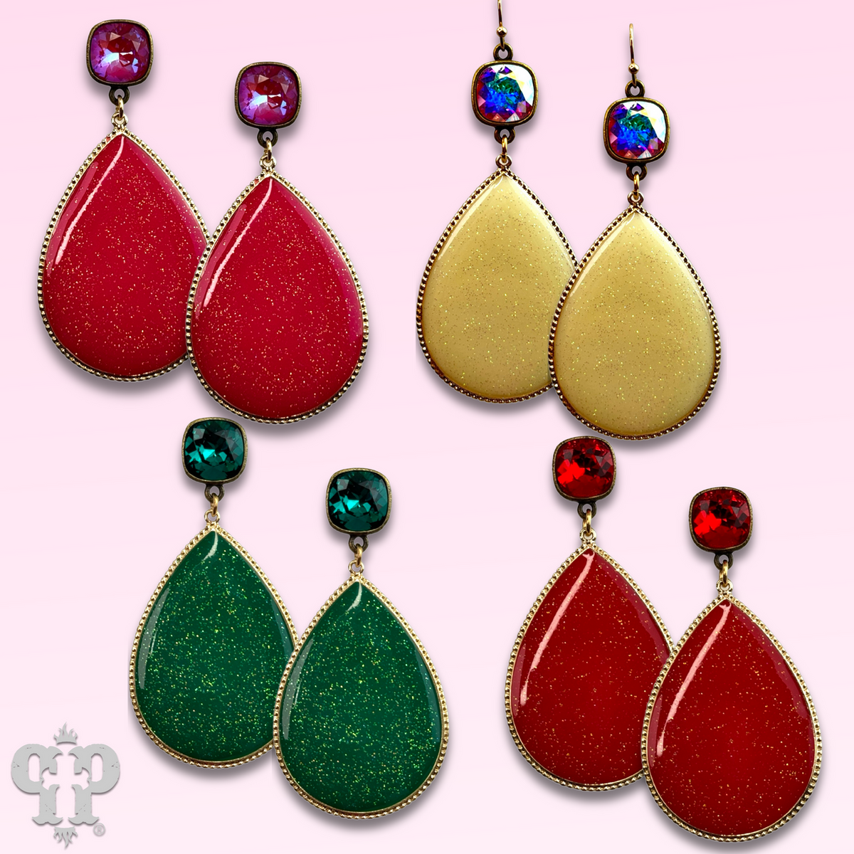 Enamel glitter teardrop earring with crystals from Swarovski®- LC