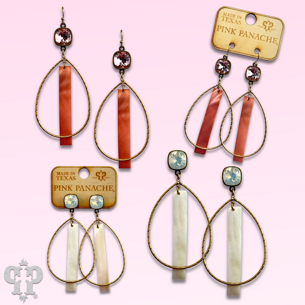 Mother-of-pearl bar teardrop earring with crystals from Swarovski®