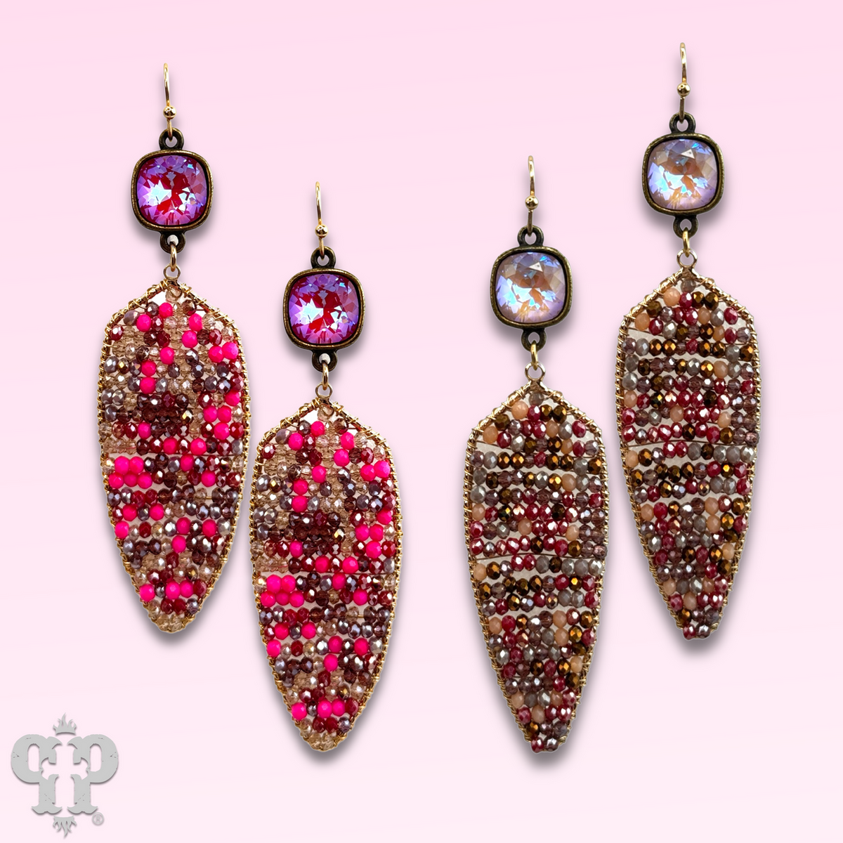Arrow shape seed bead earring with crystals from Swarovski®