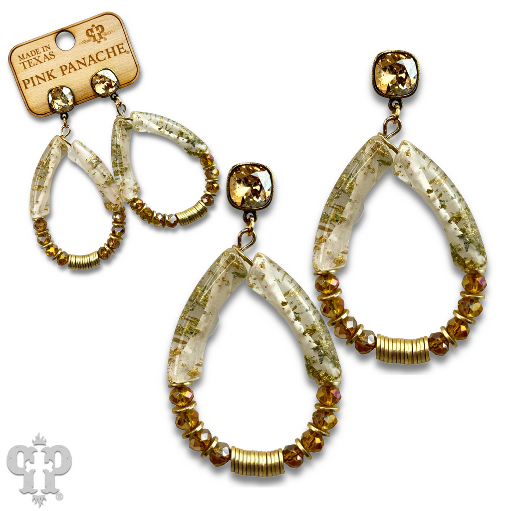 Bamboo tube and disc bead teardrop earring with crystals from Swarovski®