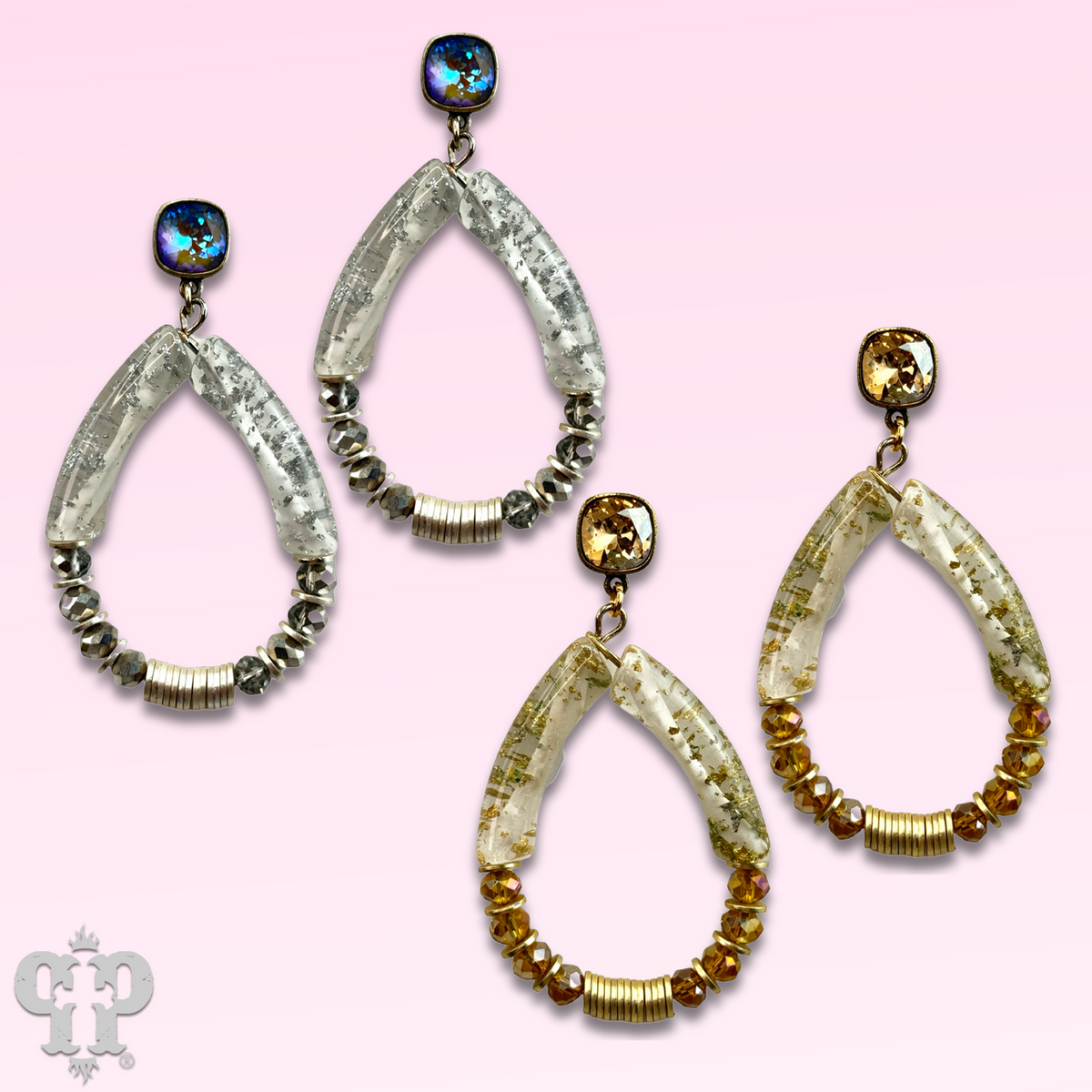 Bamboo tube and disc bead teardrop earring with crystals from Swarovski®