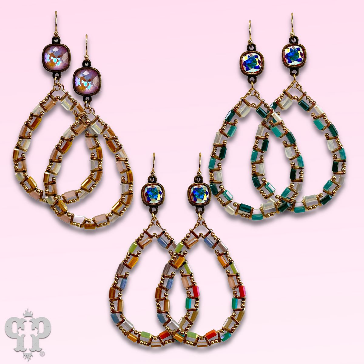 Iridescent finish bead teardrop earring with crystals from Swarovski®