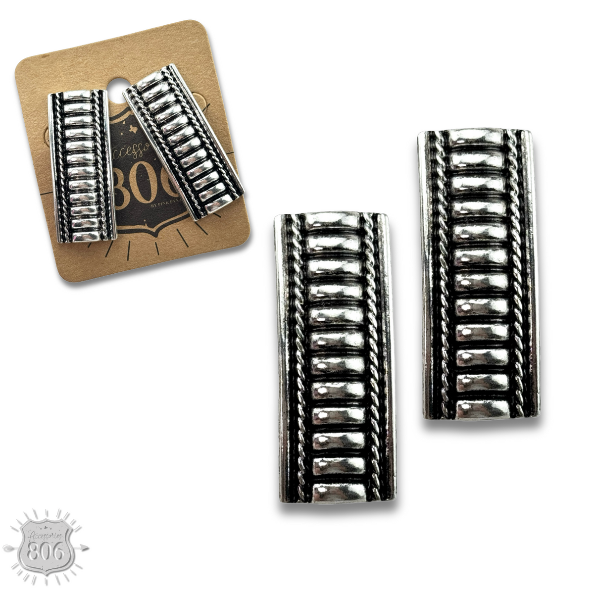 Western style silver tone post earring