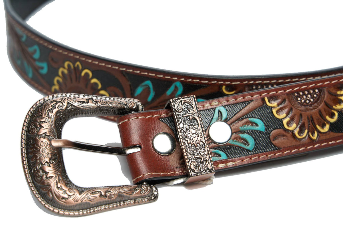 Turquoise and Sunflowers Belt- Branding Iron Western Wear