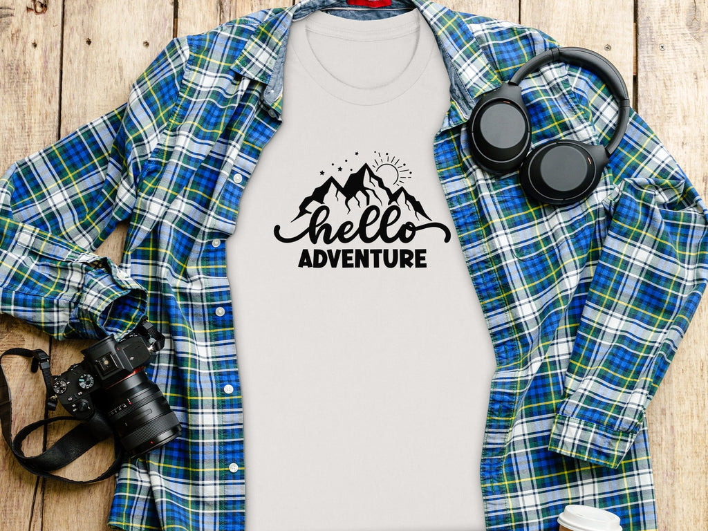 Hello Adventure Mountain Graphic Outdoorsy Scene T-Shirt
