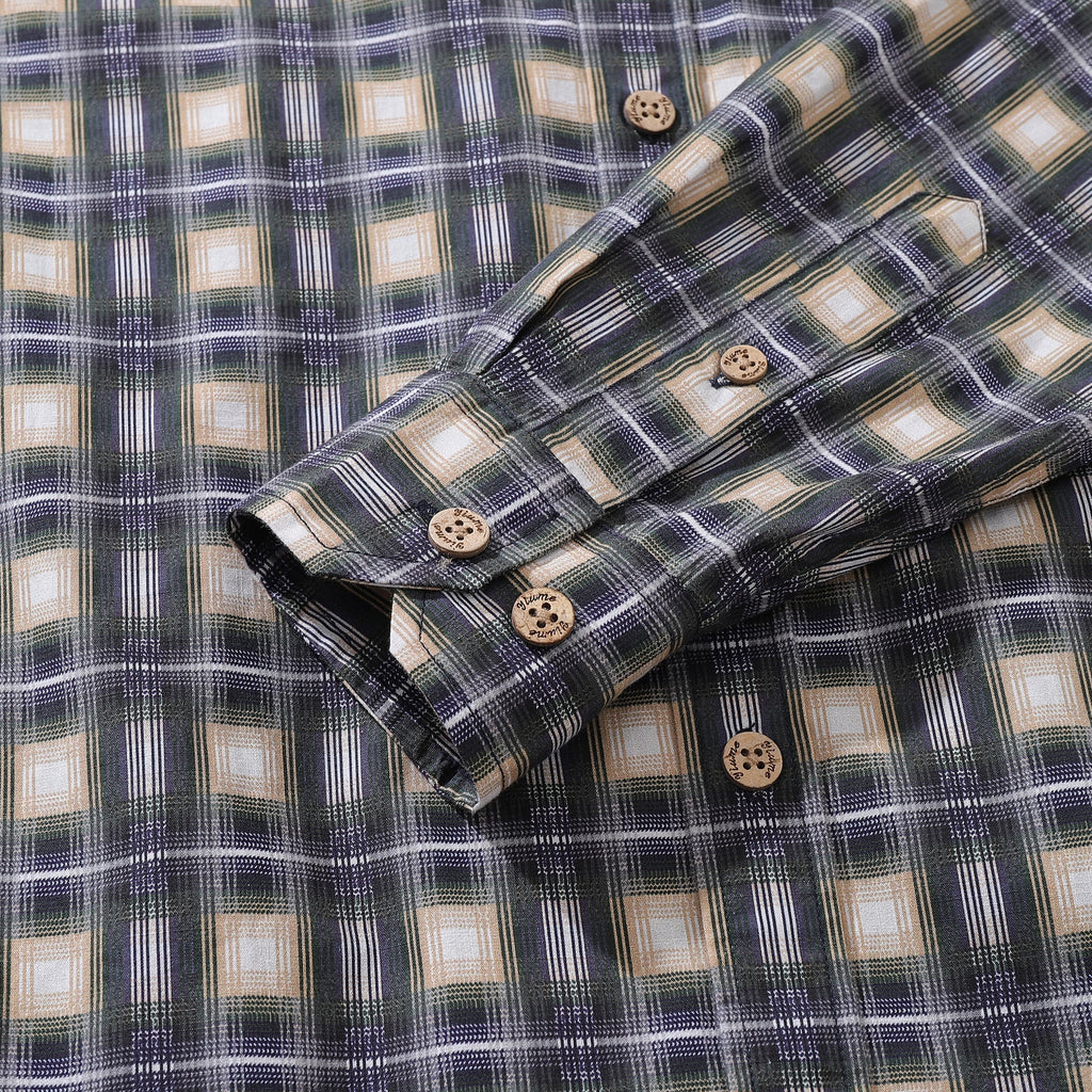 Men's Hawaiian Shirt Urban Sophistication Plaid Cotton Button-down Long Sleeve Aloha Shirt By Amy