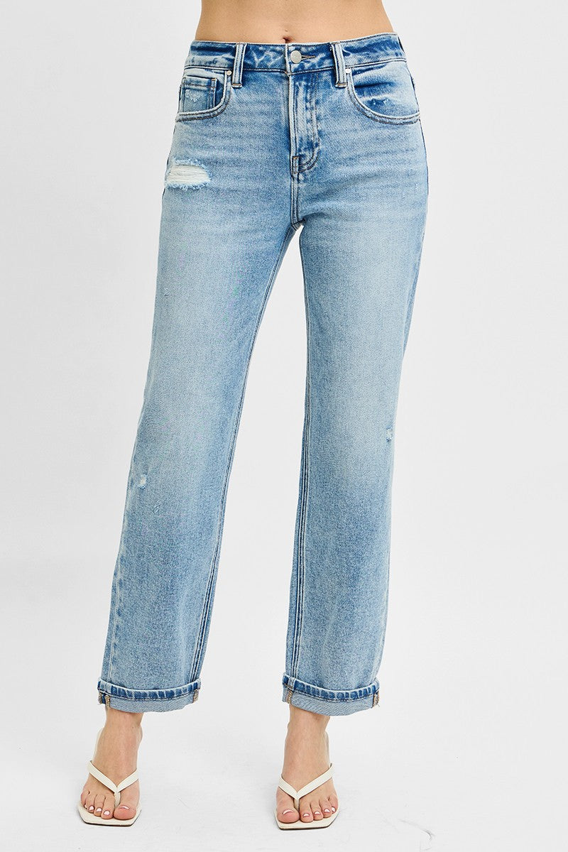 RISEN Full Size High Rise Ankle Boyfriend Distressed Jeans Plus Size