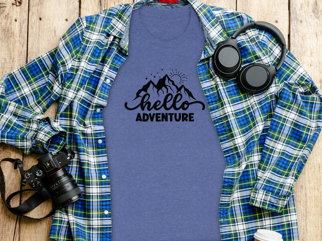 Hello Adventure Mountain Graphic Outdoorsy Scene T-Shirt