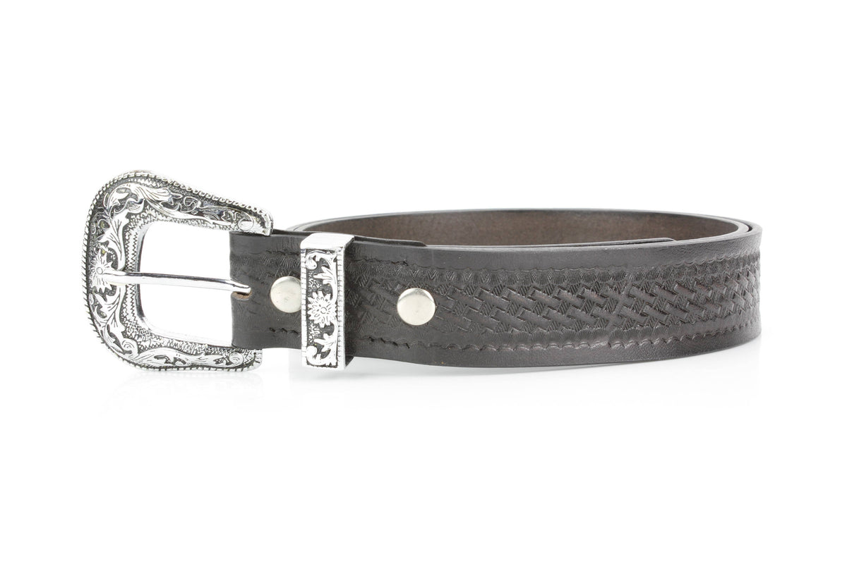 Black Leather Basket Weave Belt-Branding Iron Western Wear