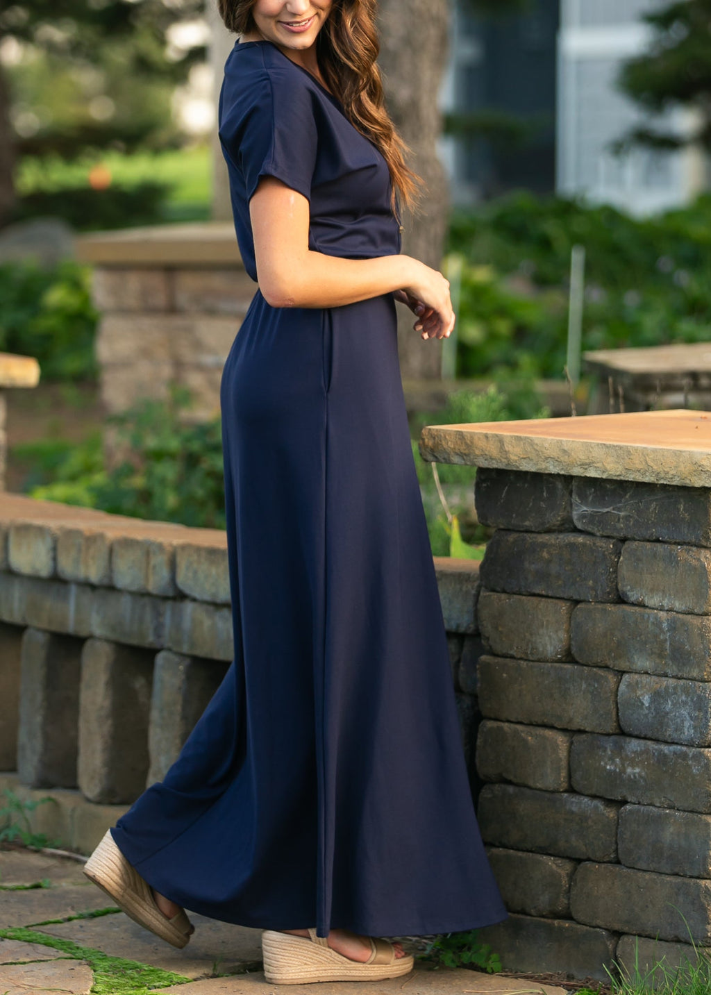Ella Navy Cinched Waist Maxi Dress - Quarter Circle AK Boutique