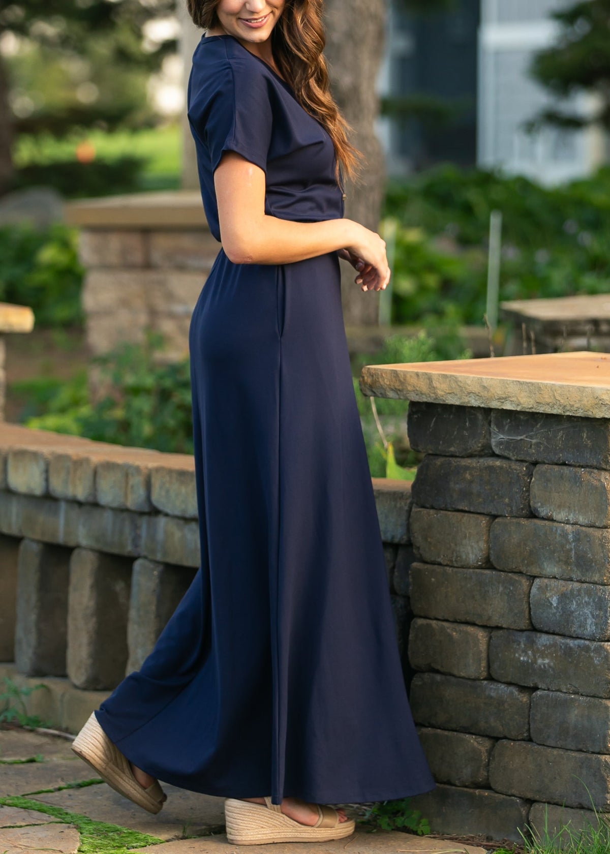 Ella Navy Cinched Waist Maxi Dress - Quarter Circle AK Boutique