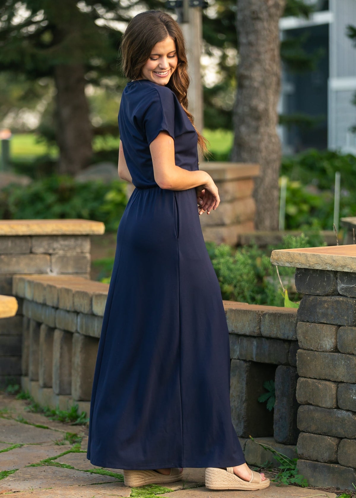 Ella Navy Cinched Waist Maxi Dress - Quarter Circle AK Boutique