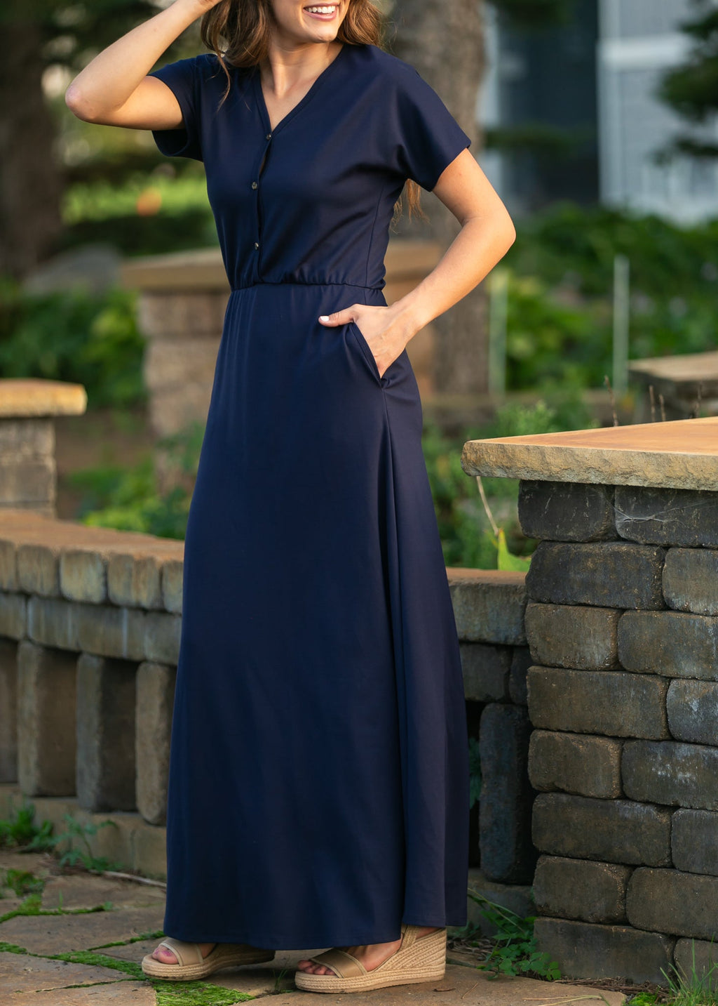Ella Navy Cinched Waist Maxi Dress - Quarter Circle AK Boutique
