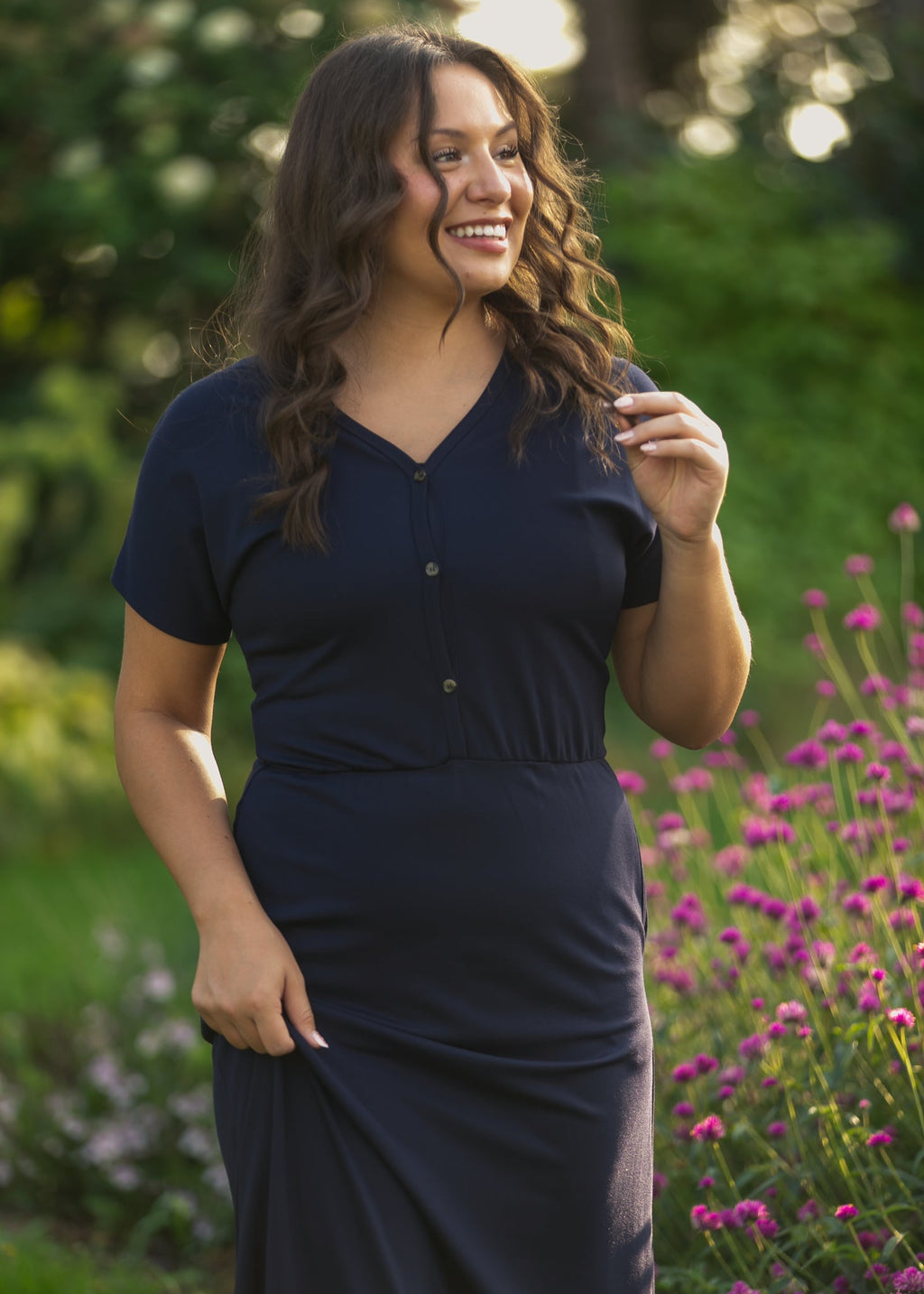 Ella Navy Cinched Waist Maxi Dress - Quarter Circle AK Boutique