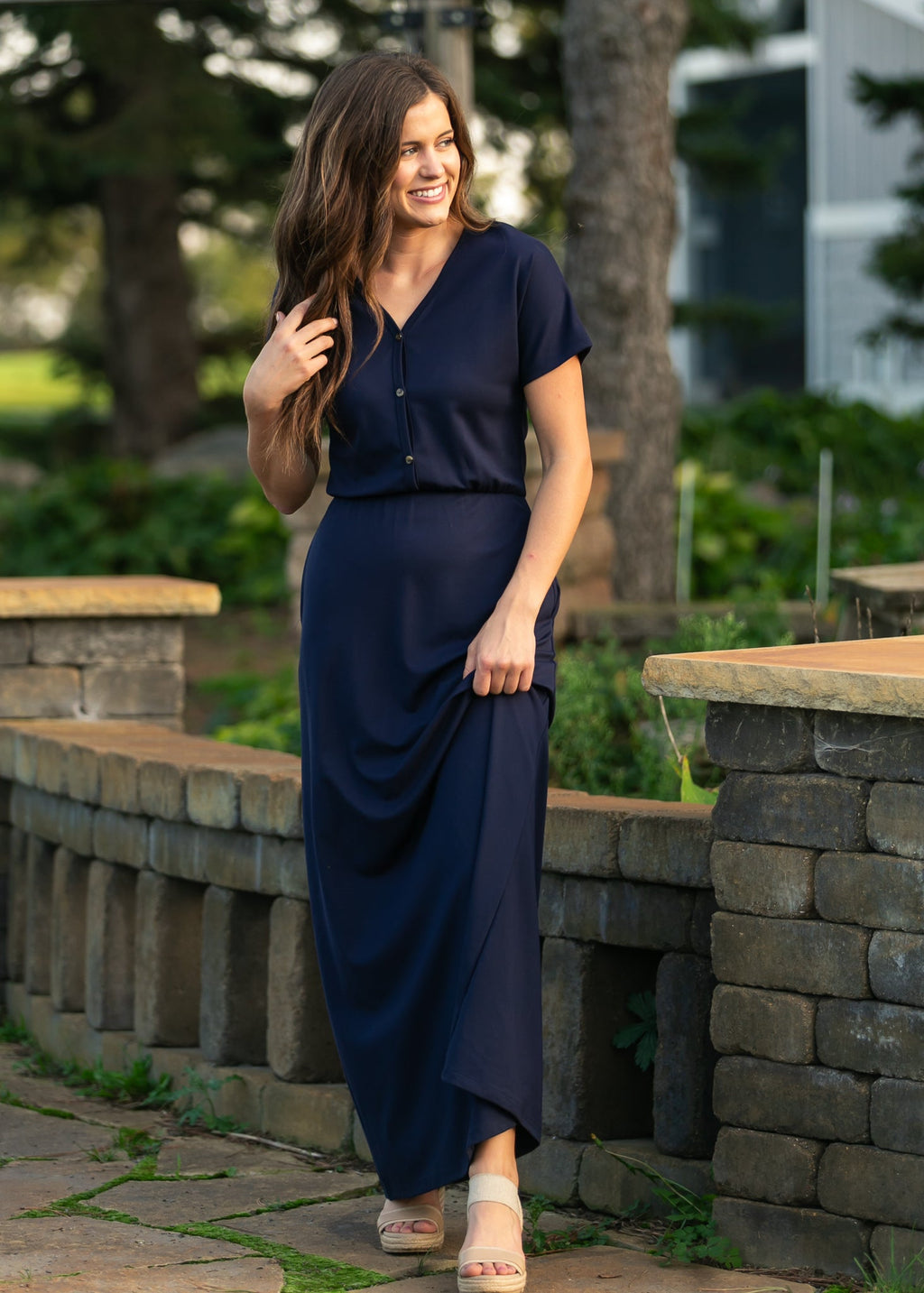 Ella Navy Cinched Waist Maxi Dress - Quarter Circle AK Boutique
