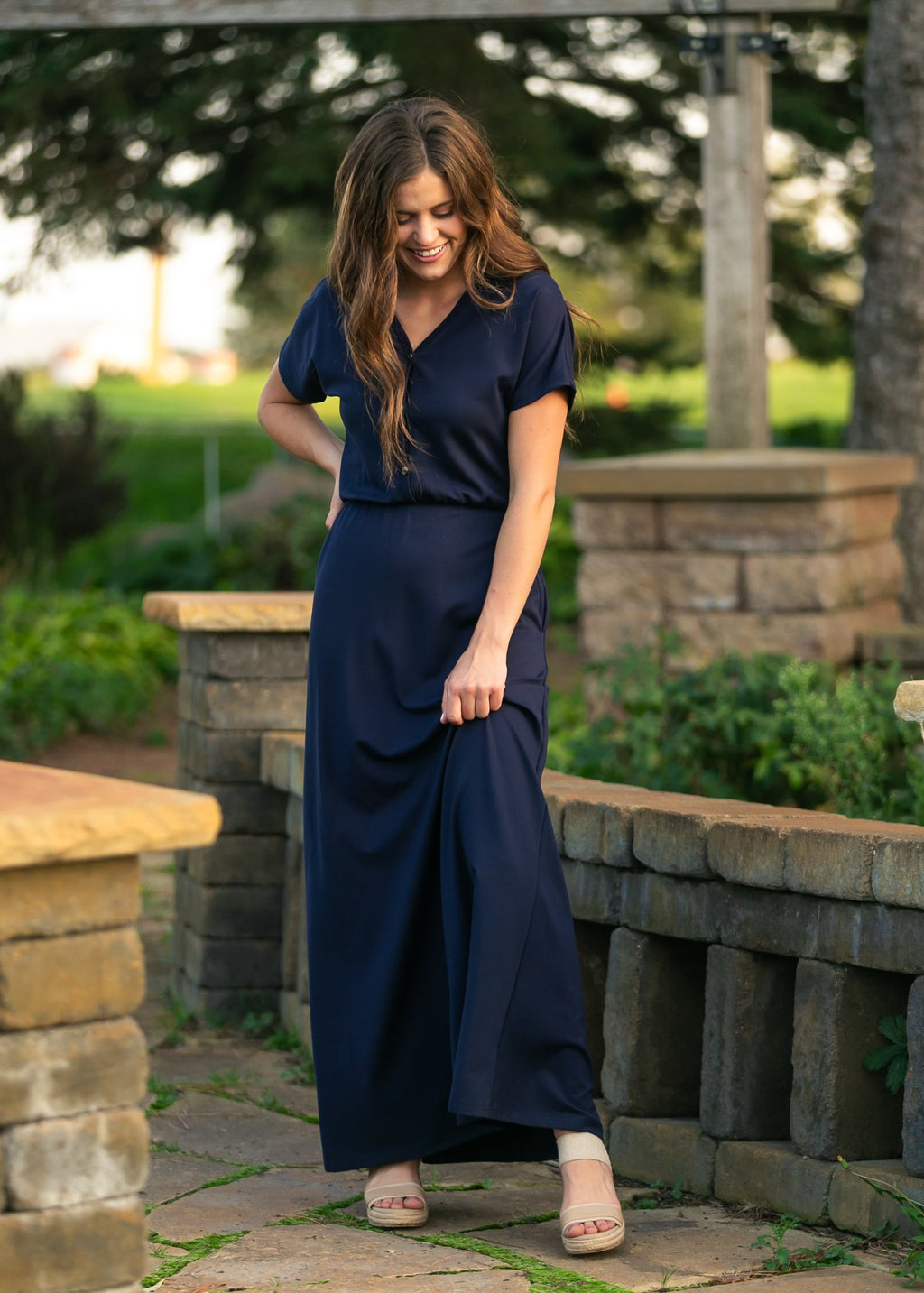 Ella Navy Cinched Waist Maxi Dress - Quarter Circle AK Boutique