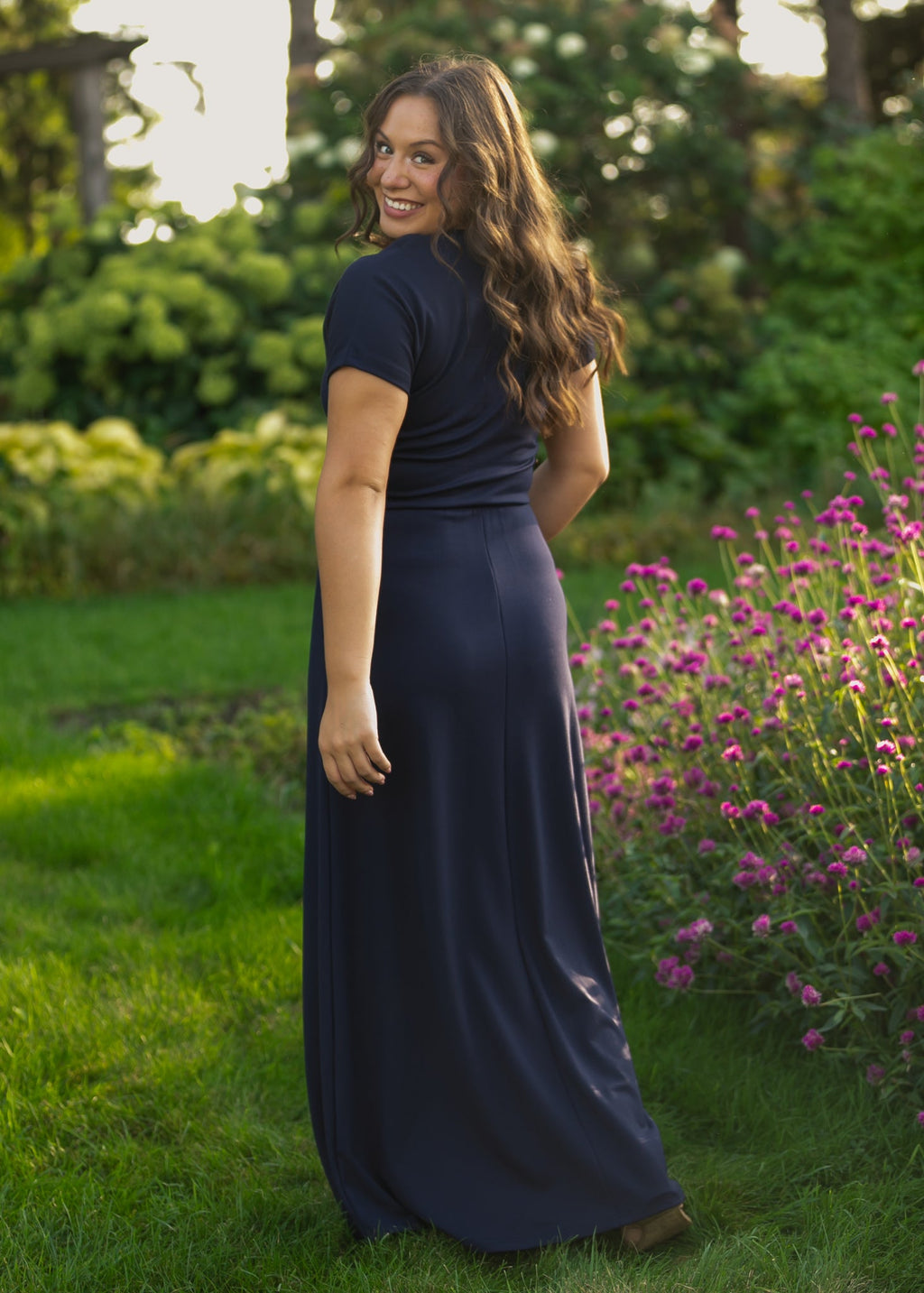 Ella Navy Cinched Waist Maxi Dress - Quarter Circle AK Boutique