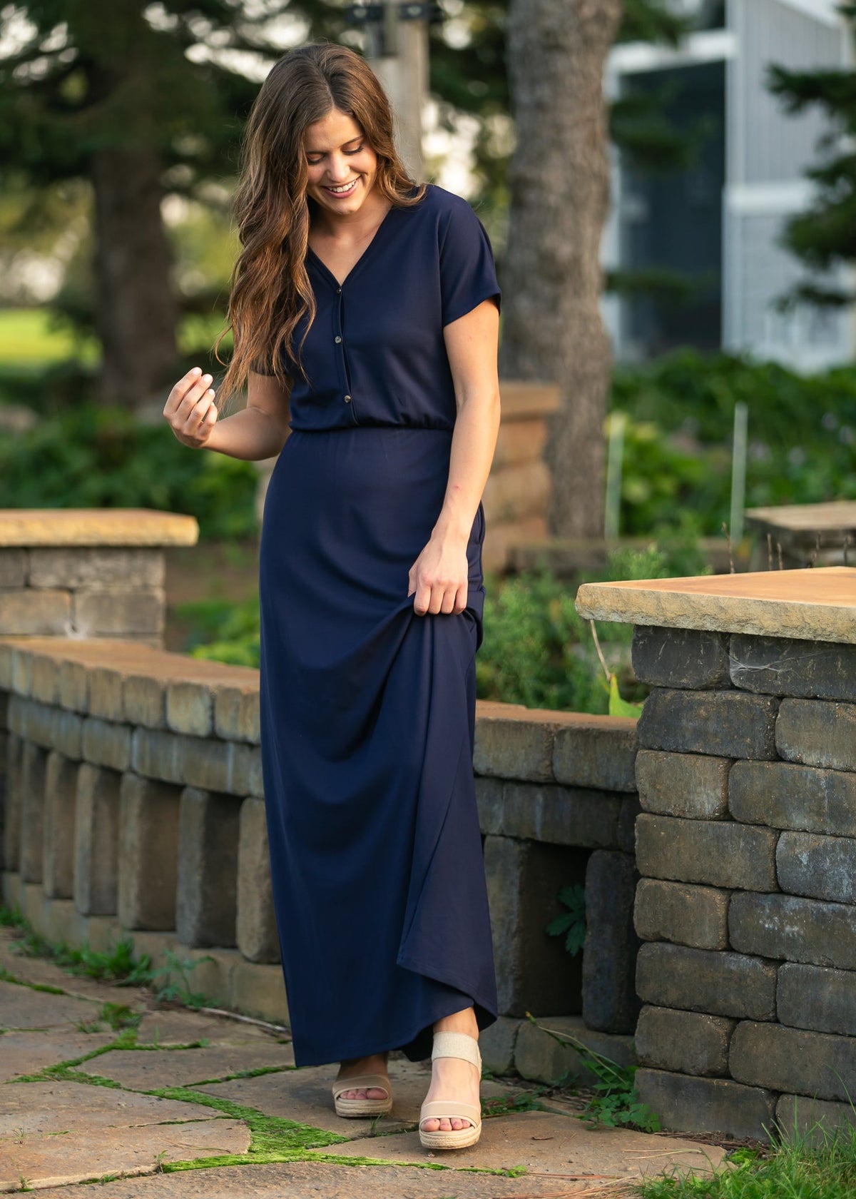 Ella Navy Cinched Waist Maxi Dress - Quarter Circle AK Boutique