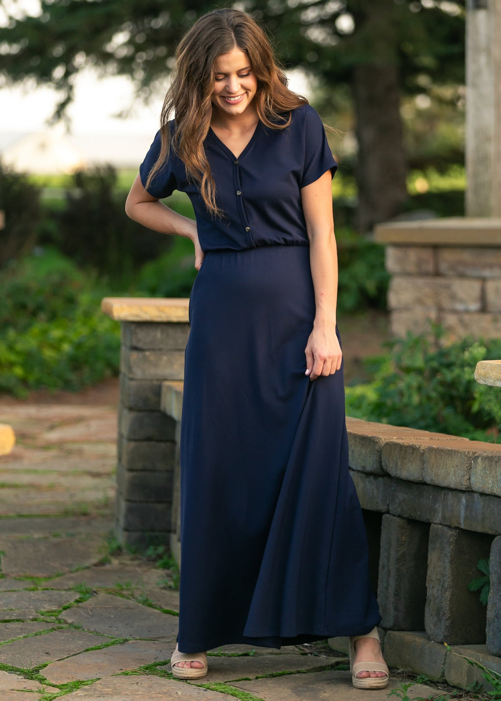 Ella Navy Cinched Waist Maxi Dress - Quarter Circle AK Boutique