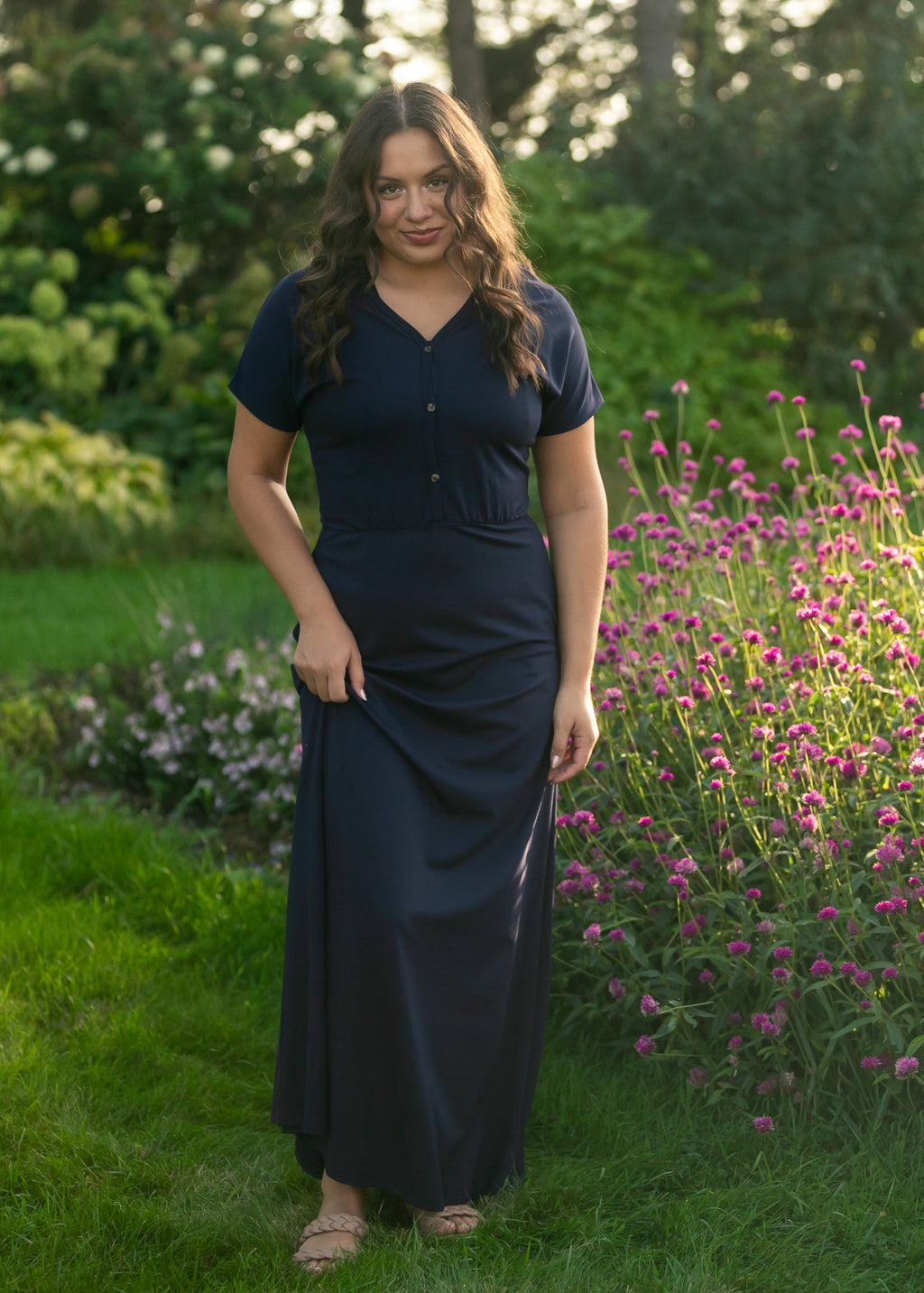 Ella Navy Cinched Waist Maxi Dress - Quarter Circle AK Boutique
