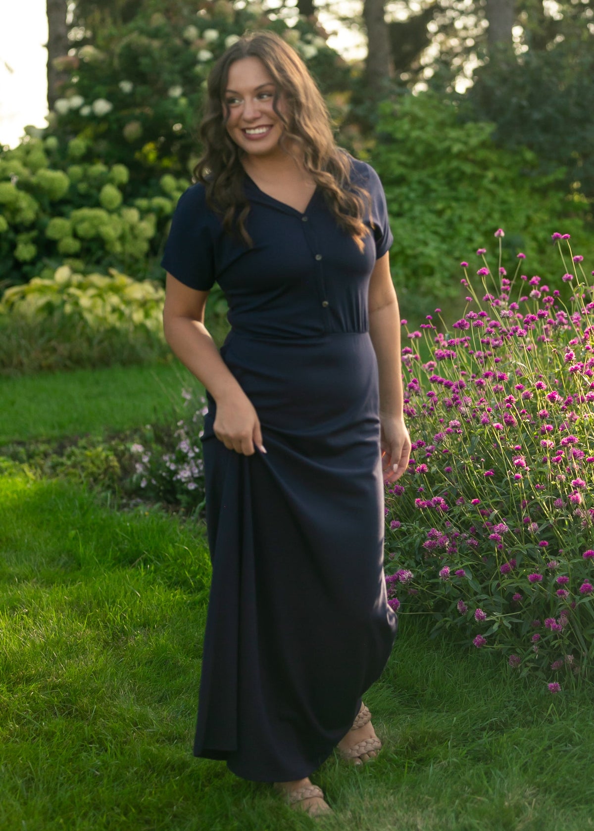Ella Navy Cinched Waist Maxi Dress - Quarter Circle AK Boutique