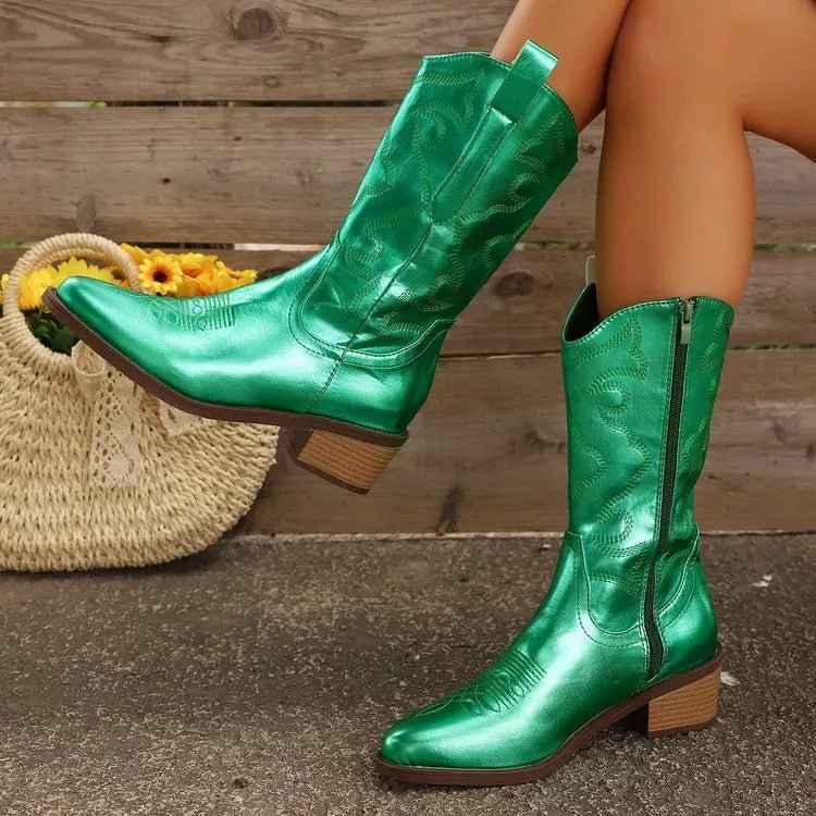 Embroidered Western Cowboy Boots - Quarter Circle AK Boutique
