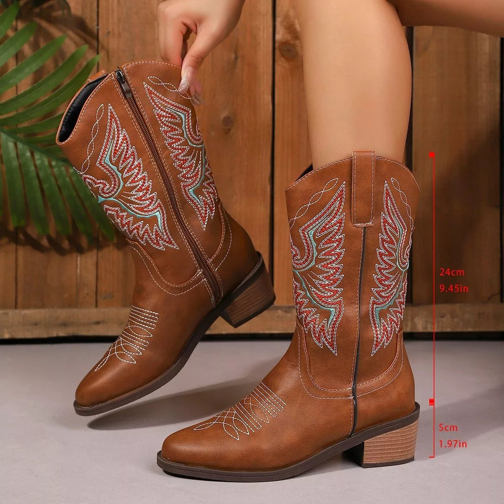 Embroidered Western Cowboy Boots - Quarter Circle AK Boutique