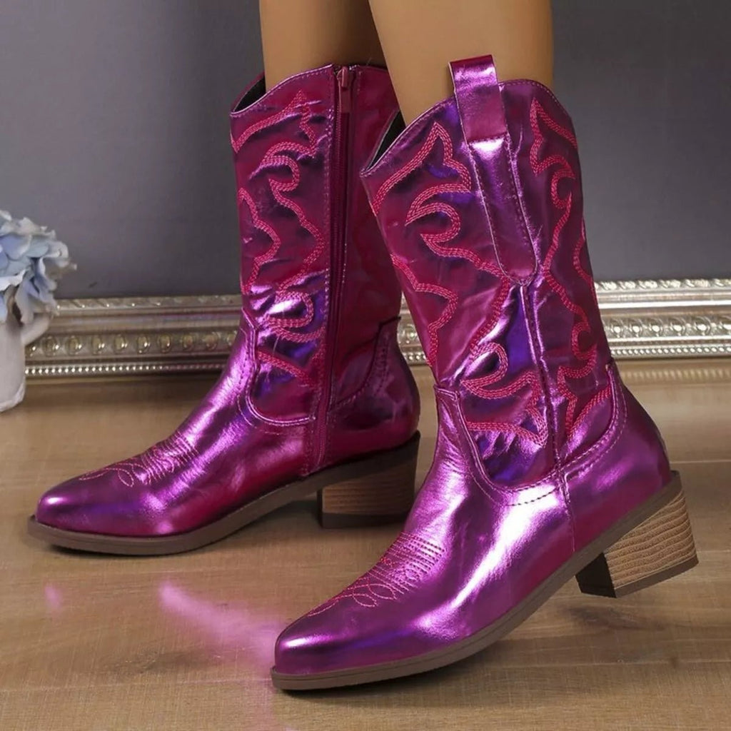 Embroidered Western Cowboy Boots - Quarter Circle AK Boutique