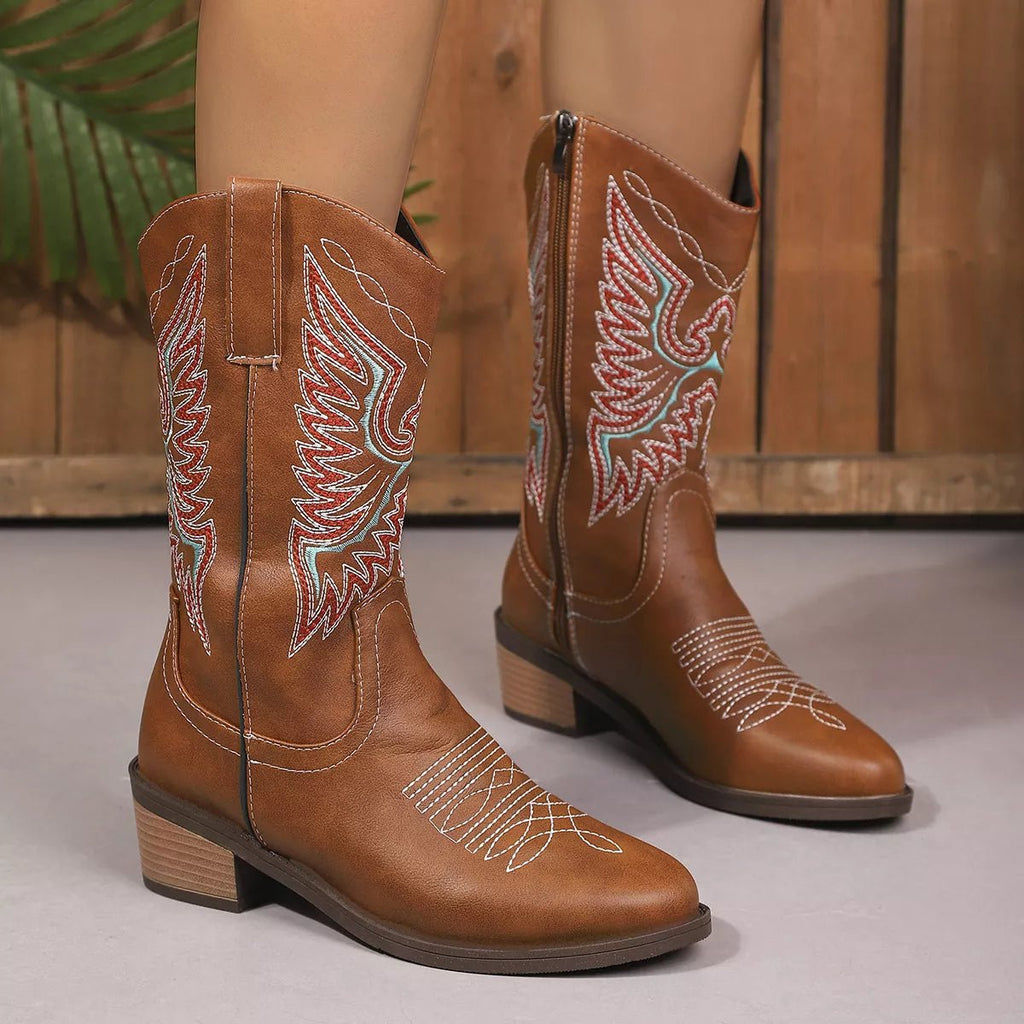 Embroidered Western Cowboy Boots - Quarter Circle AK Boutique