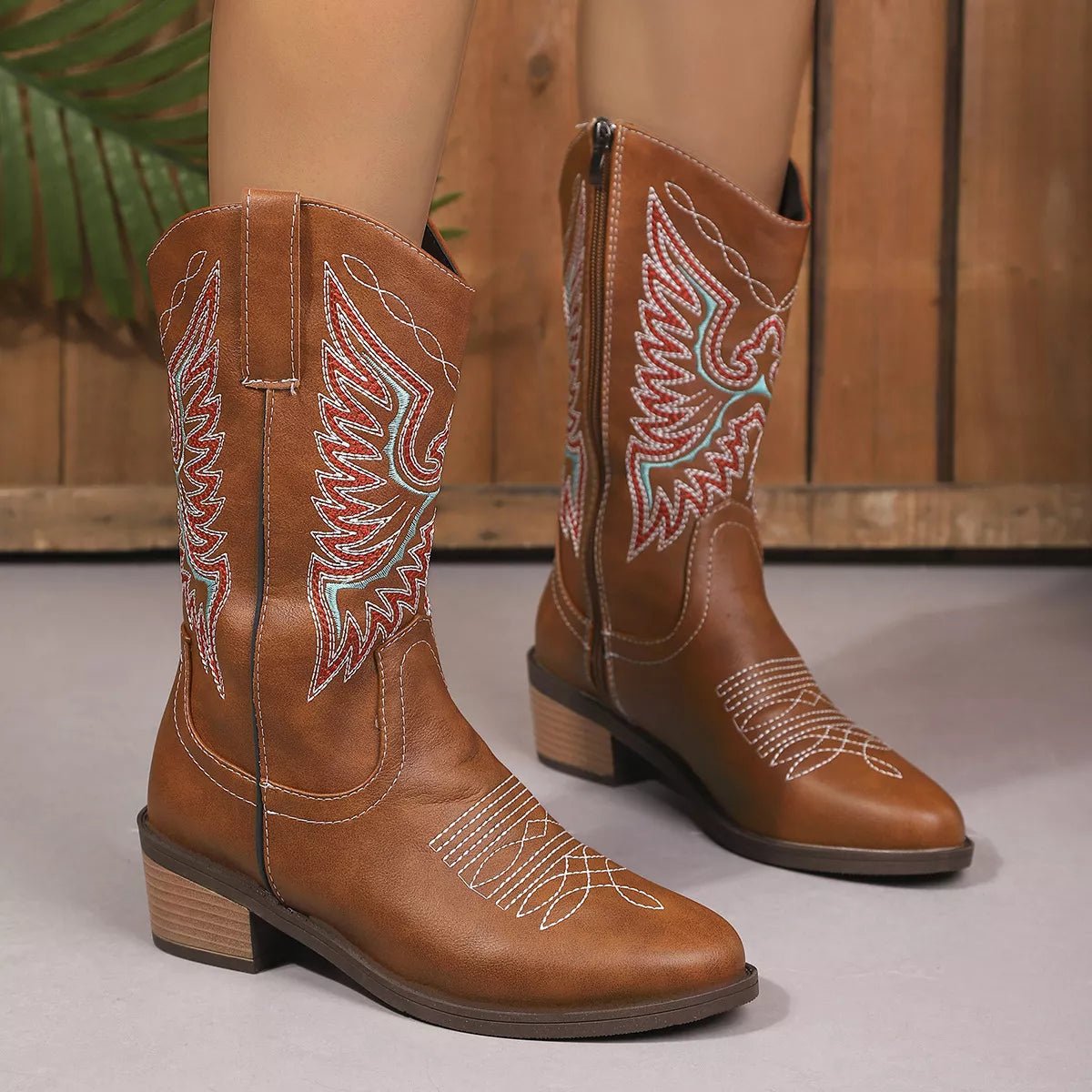 Embroidered Western Cowboy Boots - Quarter Circle AK Boutique