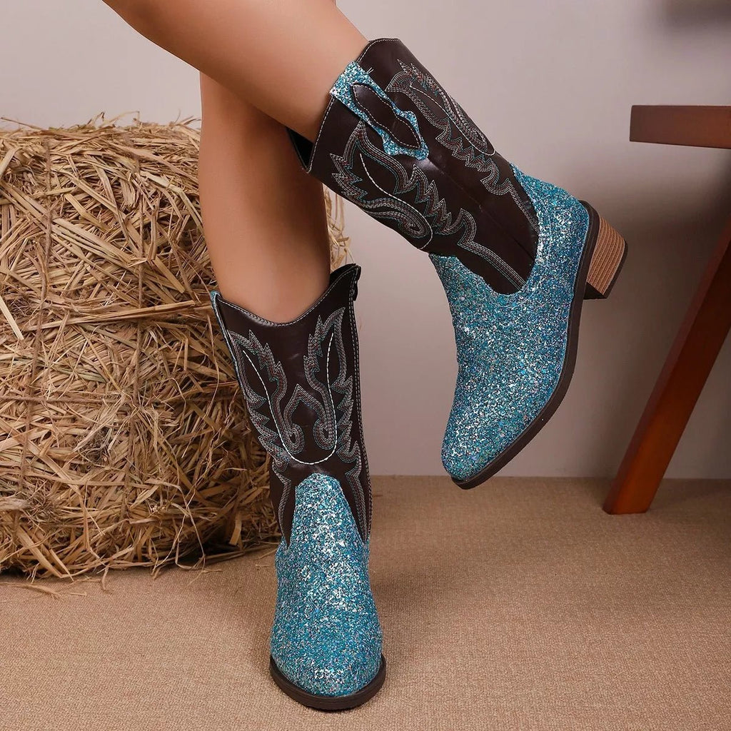 Embroidered Western Cowboy Boots - Quarter Circle AK Boutique