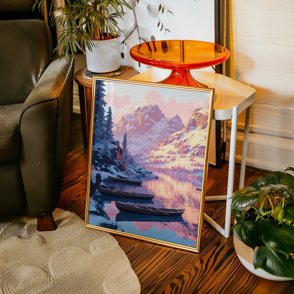 Enchanting Winter Mountain Lake Art Print - Quarter Circle AK Boutique