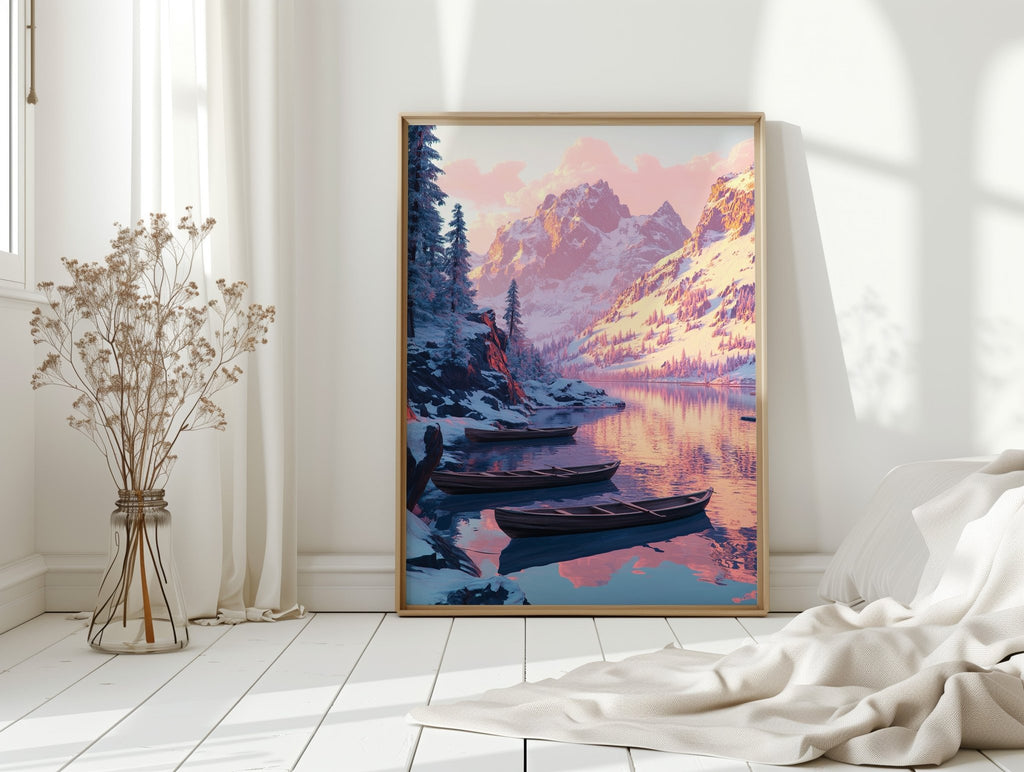 Enchanting Winter Mountain Lake Art Print - Quarter Circle AK Boutique